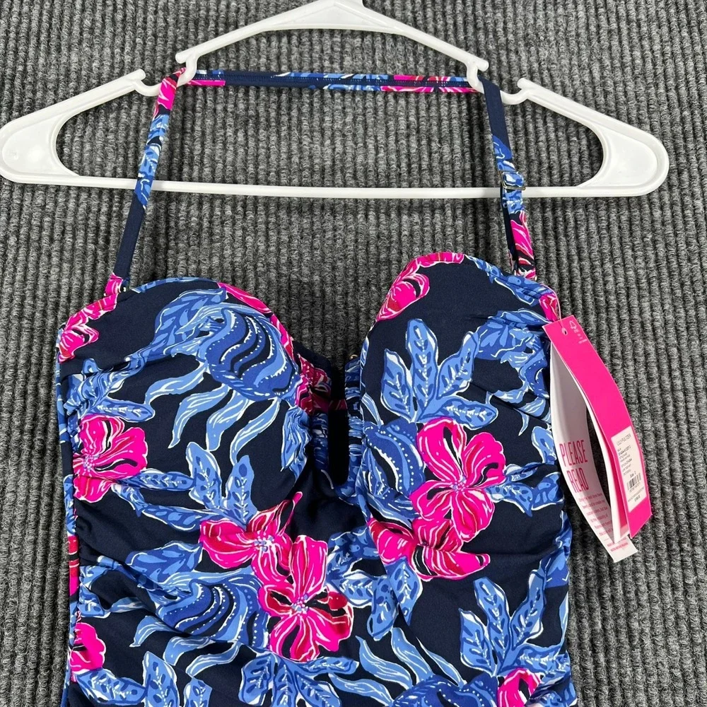 Lilly Pulitzer Farlee One‎ Piece Swim Suit Low Tide Navy Blue Floral Size 2 New